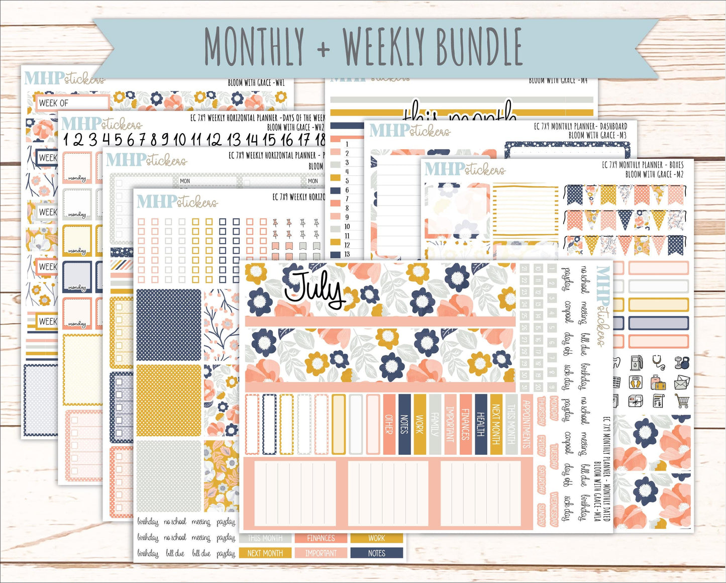JULY Weekly Horizontal Planning Kit for 7x9 Erin Condren Planners. 2026 Collection "Blomom with Grace" || ECWH