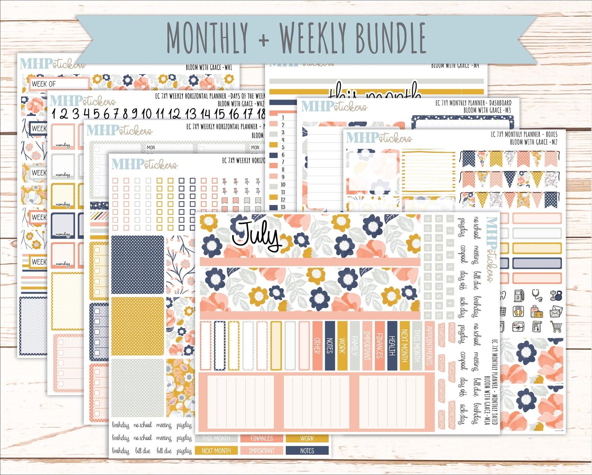 JULY Weekly Horizontal Planning Kit for 7x9 Erin Condren Planners. 2026 Collection "Blomom with Grace" || ECWH