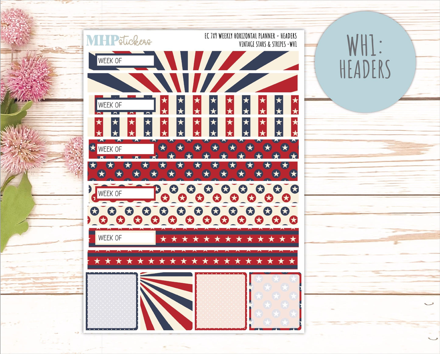 JULY Weekly Horizontal Planning Kit for 7x9 Erin Condren Planners. 2026 Collection "Vintage Stars & Stripes " || ECWH