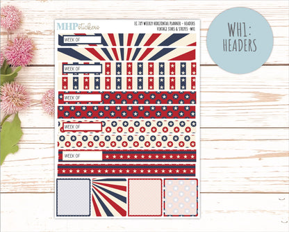 JULY Weekly Horizontal Planning Kit for 7x9 Erin Condren Planners. 2026 Collection "Vintage Stars & Stripes " || ECWH