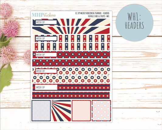 JULY Weekly Horizontal Planning Kit for 7x9 Erin Condren Planners. 2026 Collection "Vintage Stars & Stripes " || ECWH