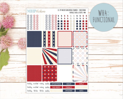 JULY Weekly Horizontal Planning Kit for 7x9 Erin Condren Planners. 2026 Collection "Vintage Stars & Stripes " || ECWH