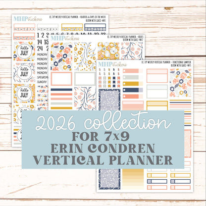 JULY Weekly Vertical Kits for 7x9 Erin Condren Planners. 2026 Collection "Bloom with Grace" || ECWV