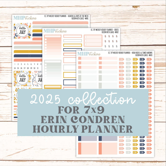 JULY Weekly Hourly Planning Kits for 7x9 Erin Condren Planners. 2026 Collection "Bloom with Grace" || ECWHR