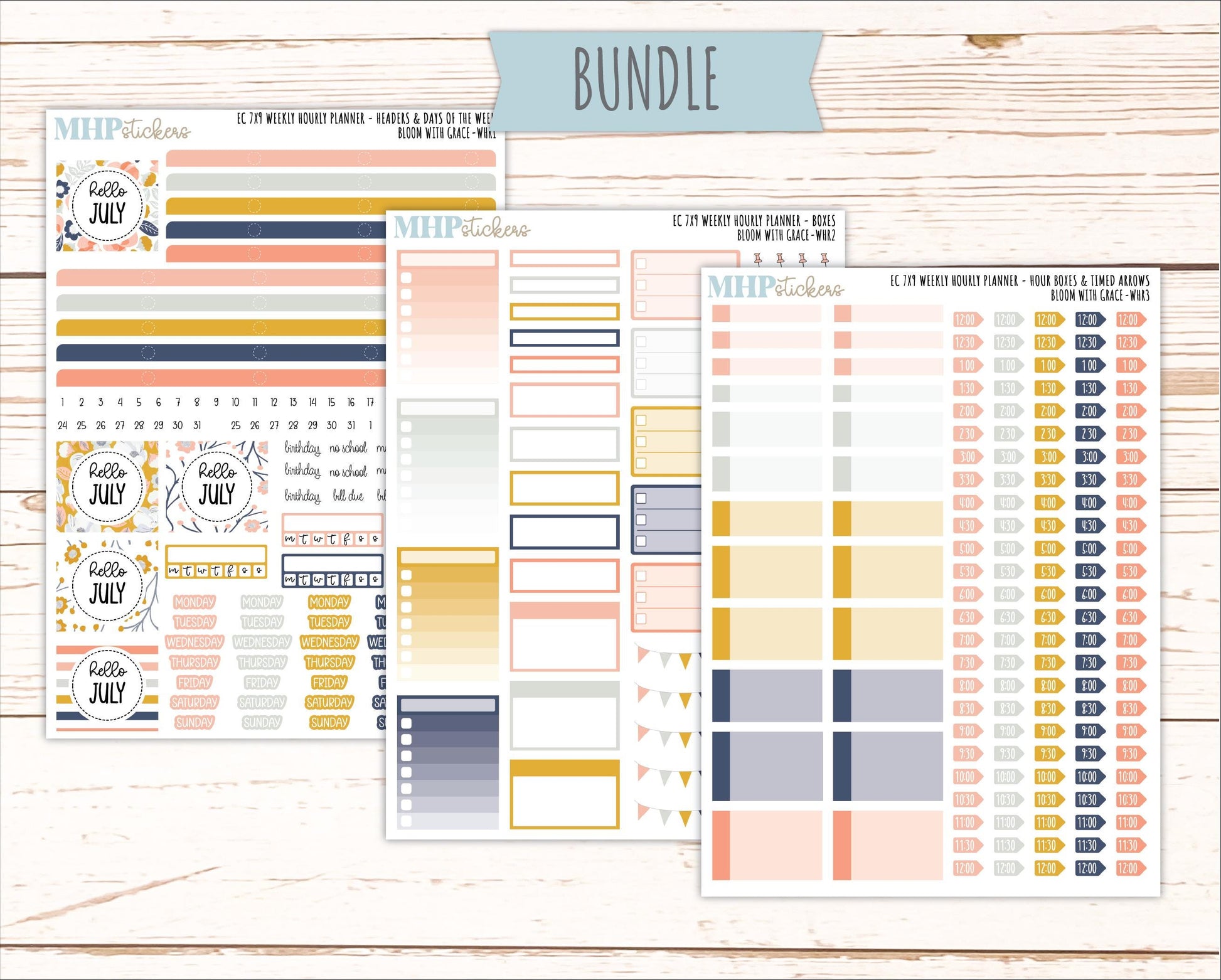 JULY Weekly Hourly Planning Kits for 7x9 Erin Condren Planners. 2026 Collection "Bloom with Grace" || ECWHR