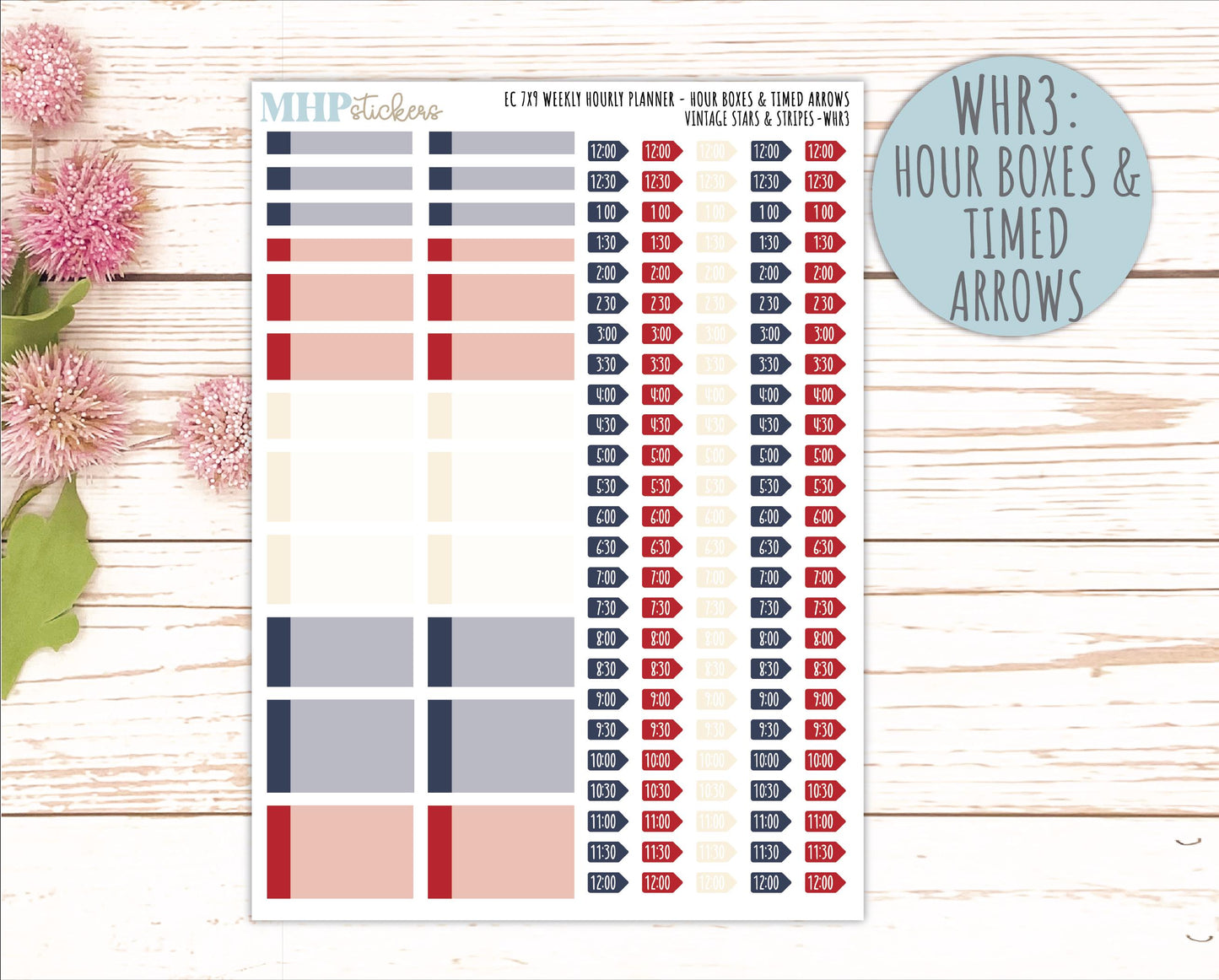 JULY Weekly Hourly Planning Kits for 7x9 Erin Condren Planners. 2026 Collection "Vintage Stars & stripes" || ECWHR
