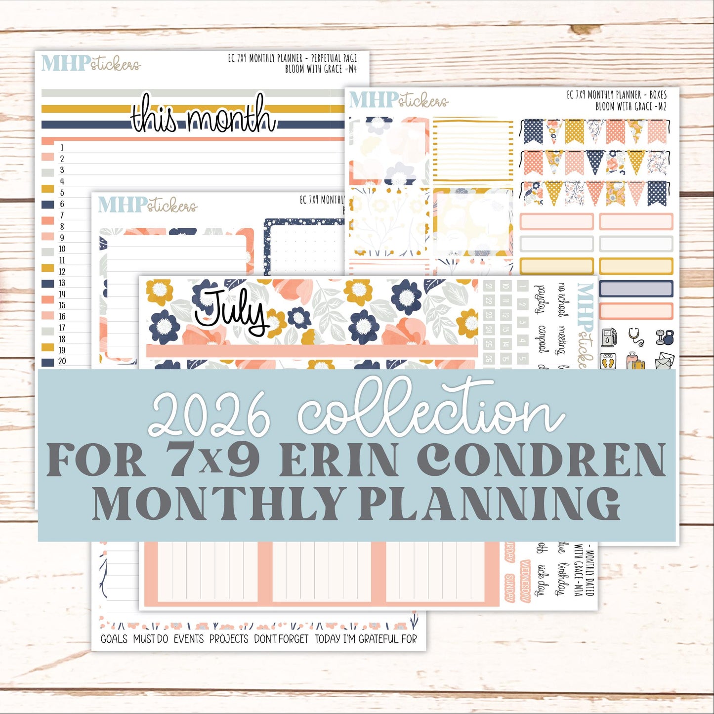 JULY Monthly Kit for 7x9 Erin Condren Planners. 2026 Collection "Bloom with Grace" || ECM