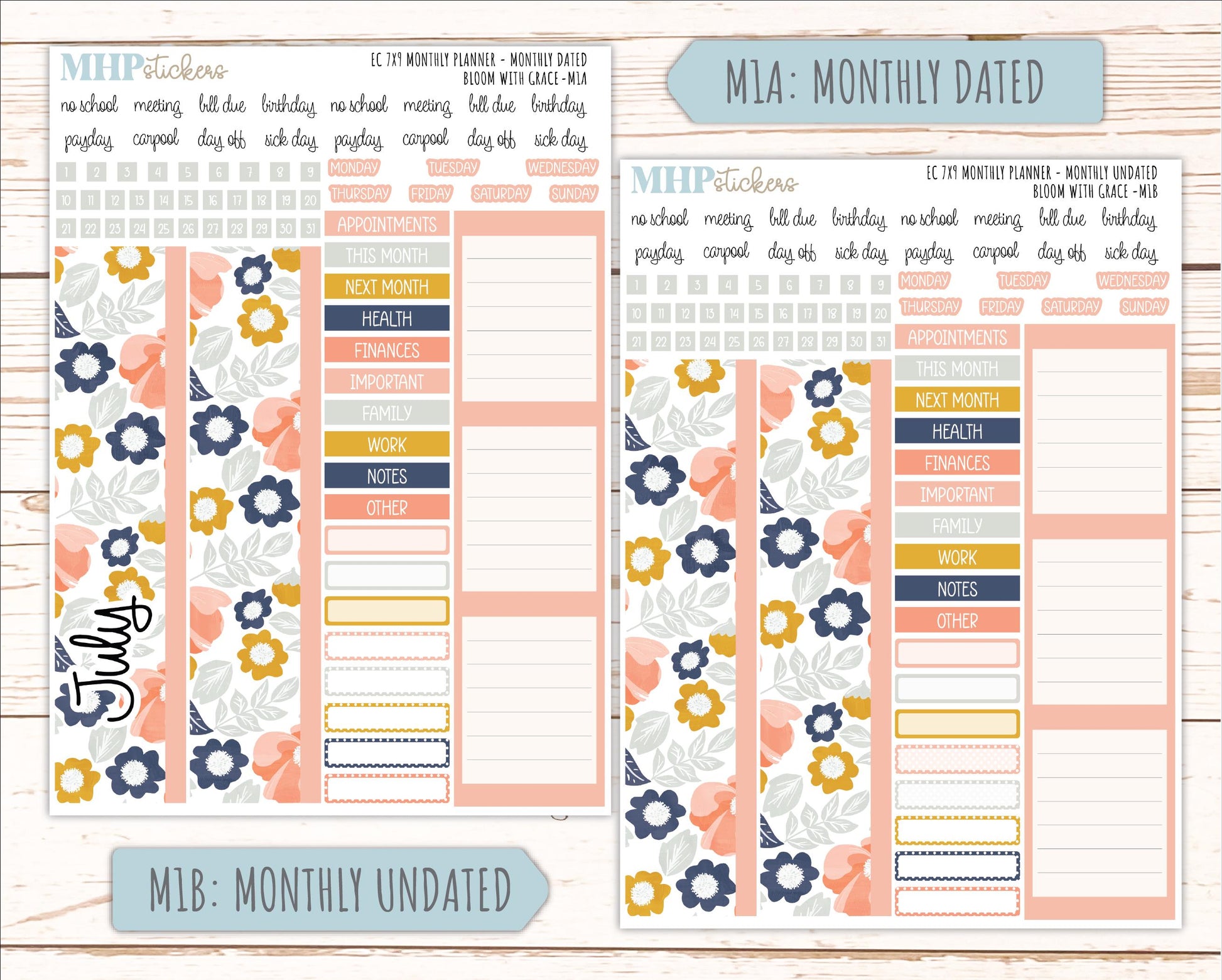 JULY Monthly Kit for 7x9 Erin Condren Planners. 2026 Collection "Bloom with Grace" || ECM