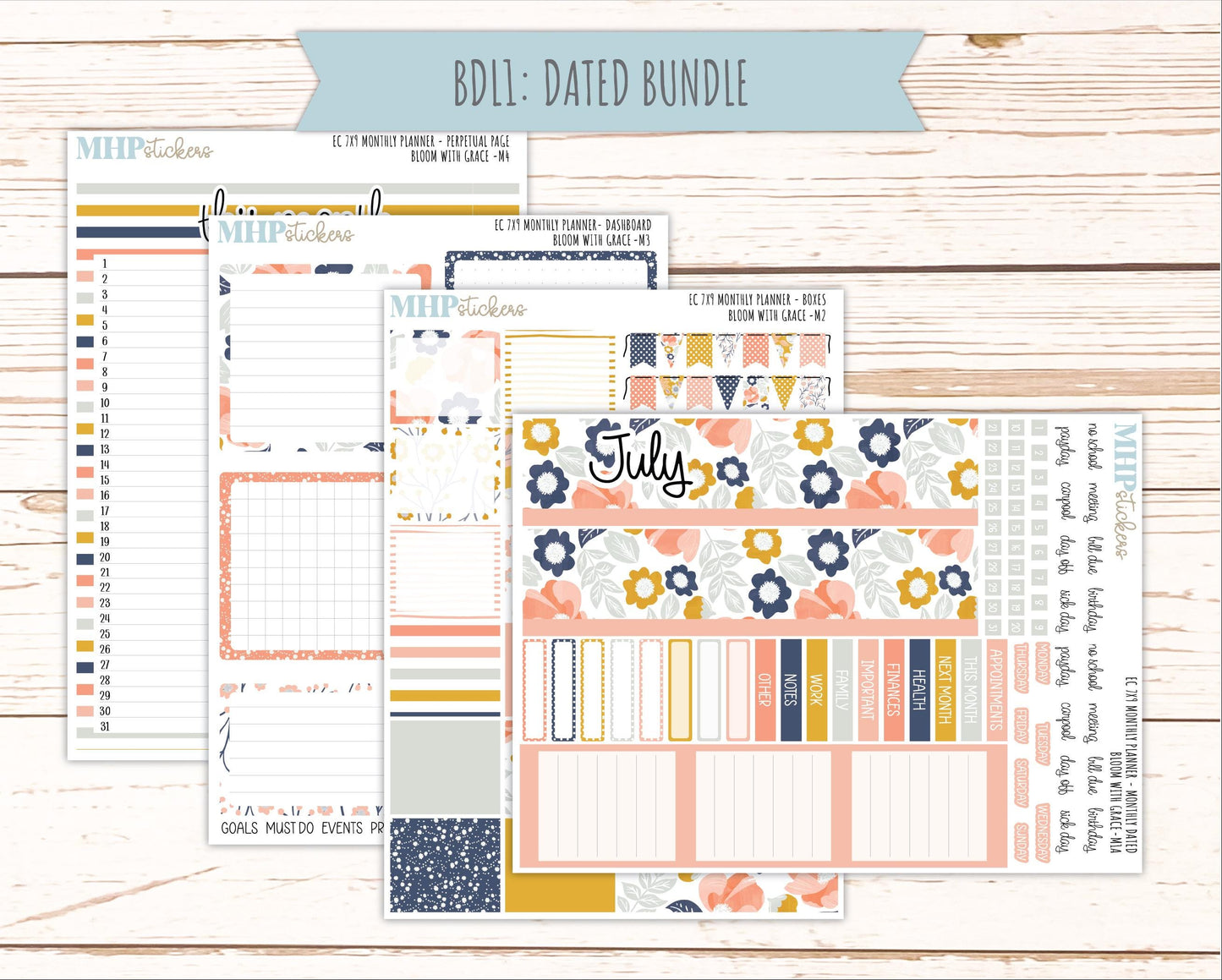 JULY Monthly Kit for 7x9 Erin Condren Planners. 2026 Collection "Bloom with Grace" || ECM