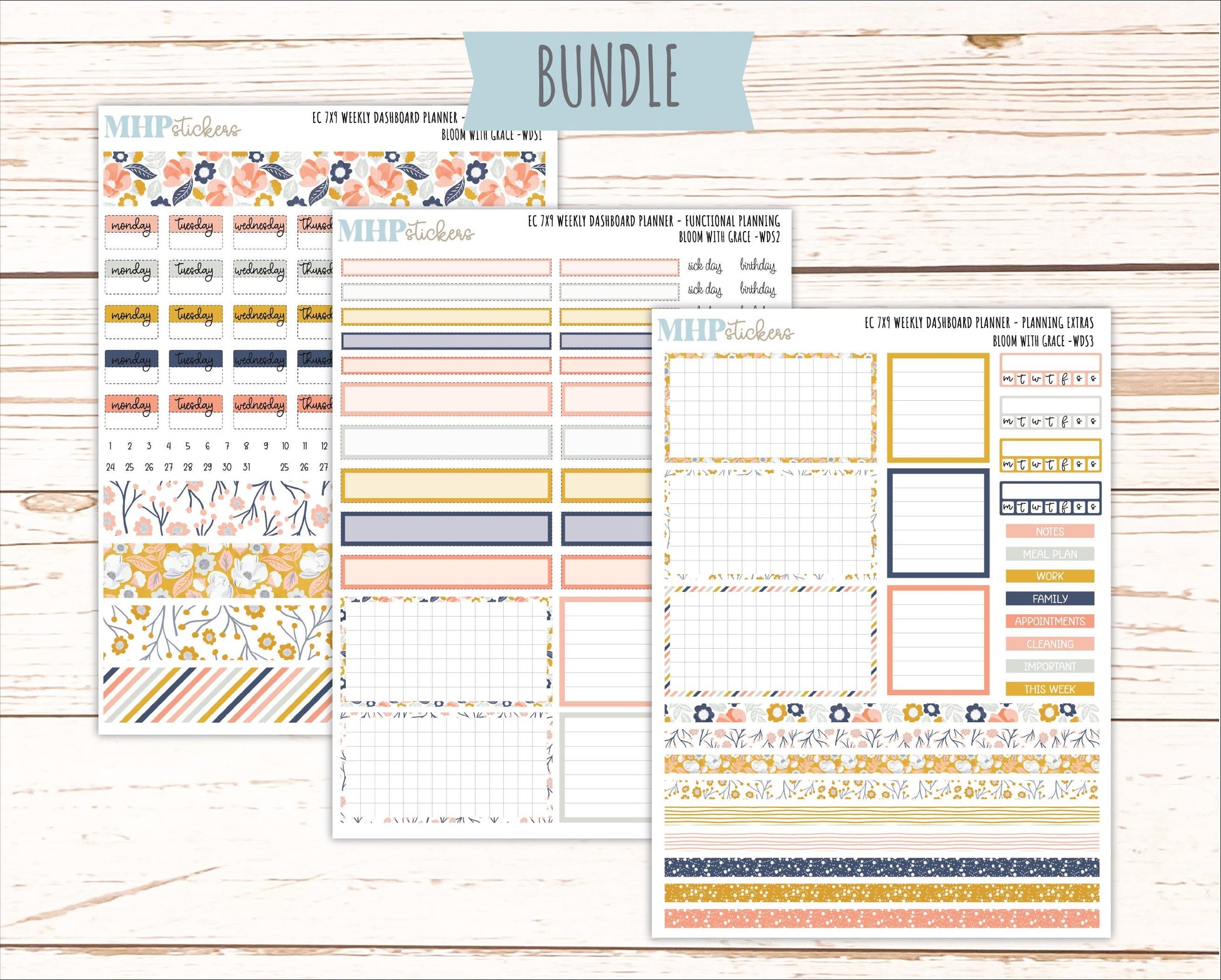 JULY Weekly Dashboard Kit for 7x9 Erin Condren Planners. 2026 Collection "Bloom with Grace" || ECWDS
