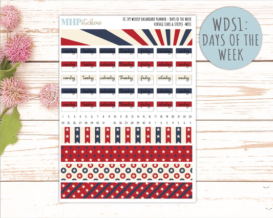JULY Daily Duo Sticker Kit for 7x9 Erin Condren Planners. 2026 Collection "Vintage Stars & Stripes || ECDD