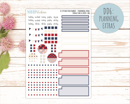 JULY Daily Duo Sticker Kit for 7x9 Erin Condren Planners. 2026 Collection "Vintage Stars & Stripes || ECDD