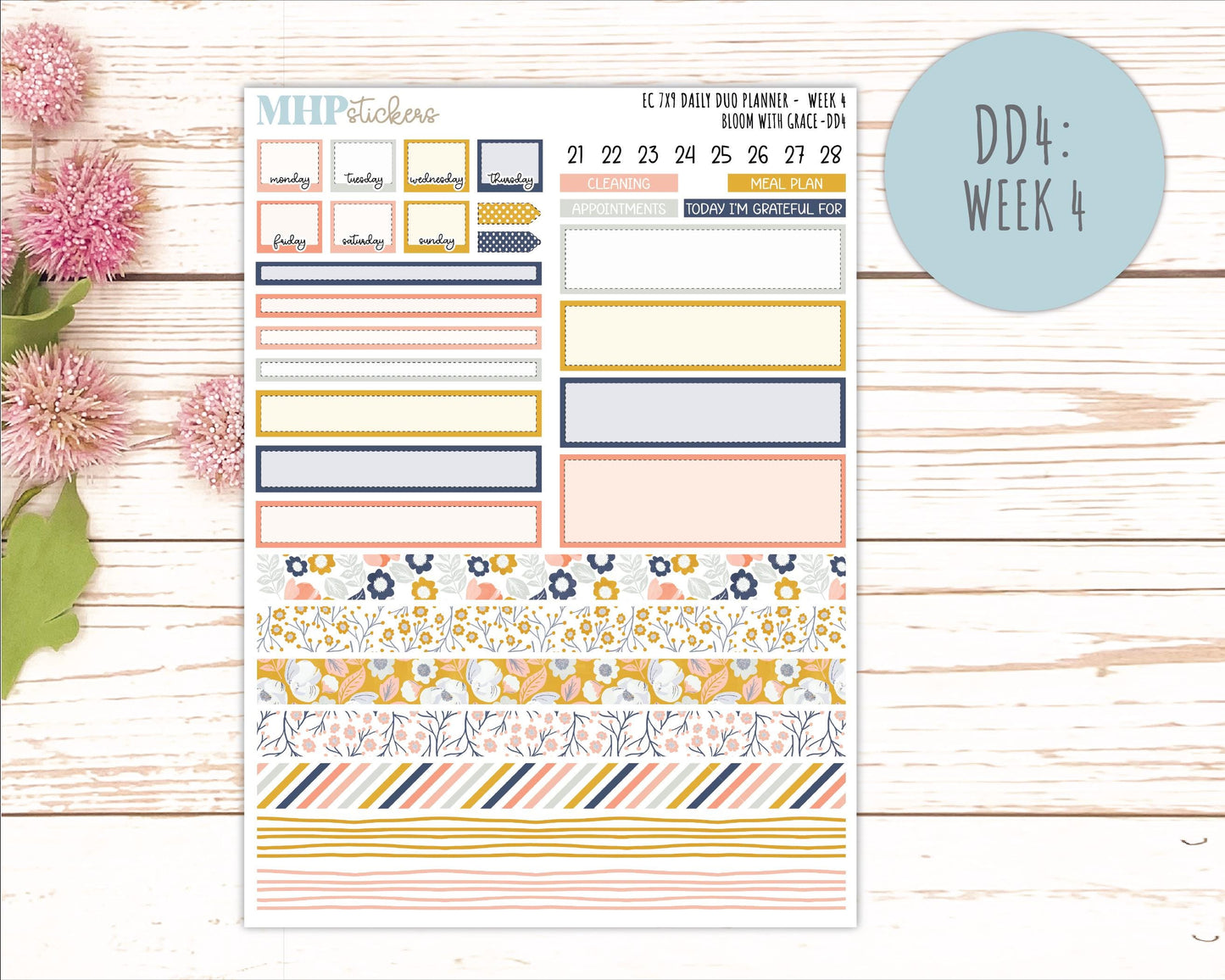 JULY Daily Duo Sticker Kit for 7x9 Erin Condren Planners. 2026 Collection "Bloom with Grace" || ECDD