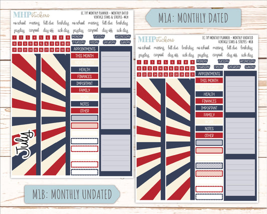 JULY Monthly Kit for 7x9 Erin Condren Planners. 2026 Collection "Vintage Stars & Stripes" || ECM