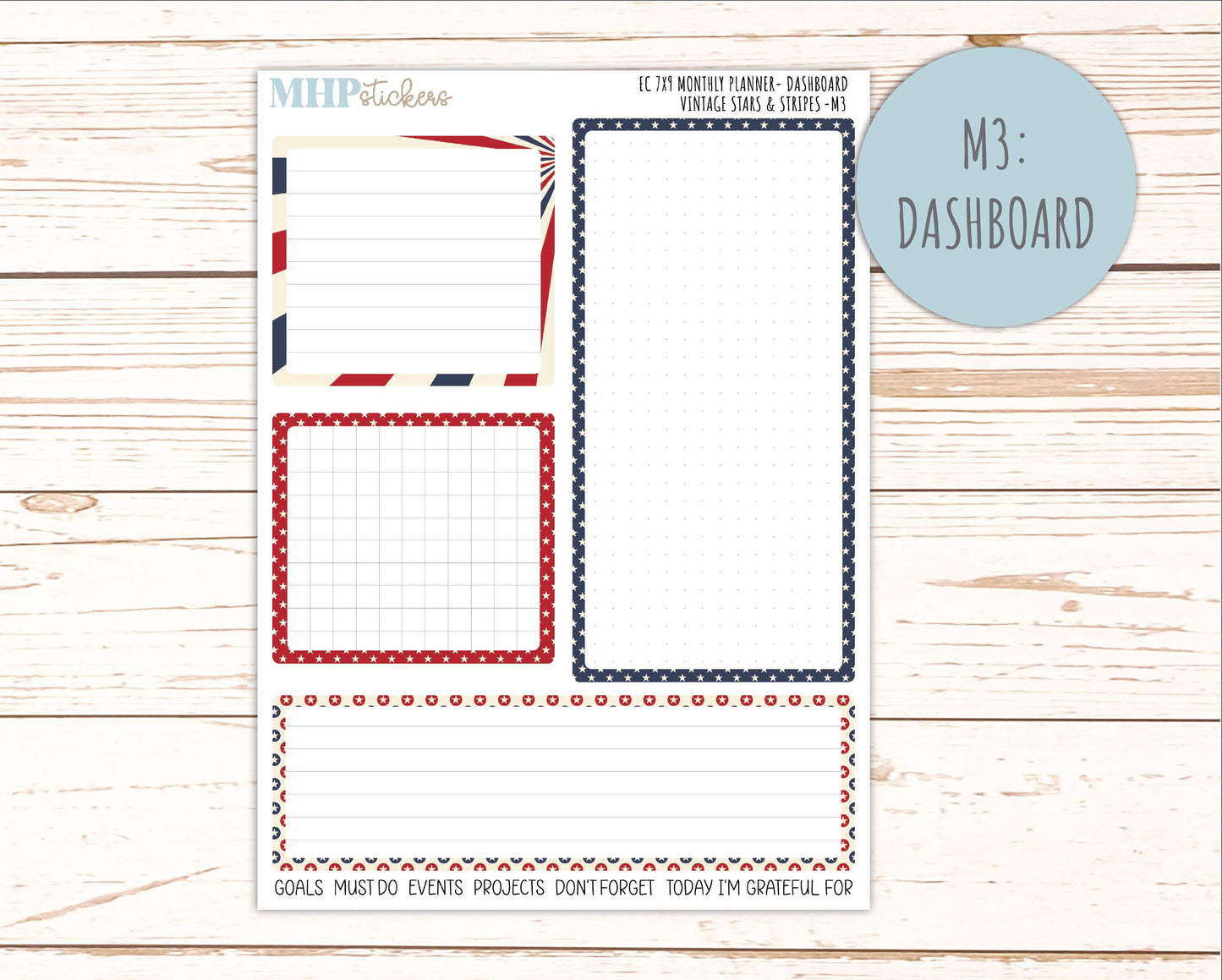 JULY Monthly Kit for 7x9 Erin Condren Planners. 2026 Collection "Vintage Stars & Stripes" || ECM