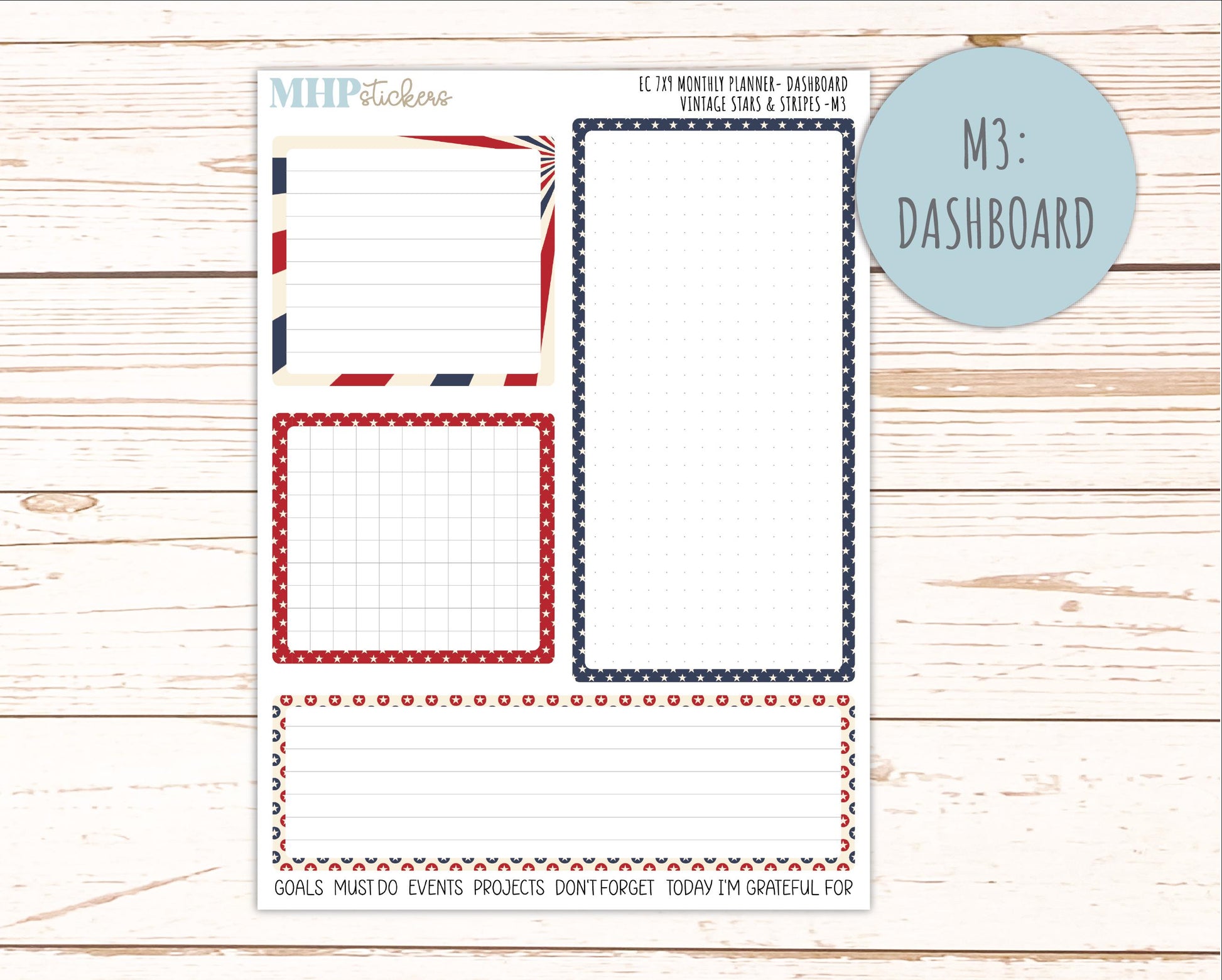 JULY Monthly Kit for 7x9 Erin Condren Planners. 2026 Collection "Vintage Stars & Stripes" || ECM