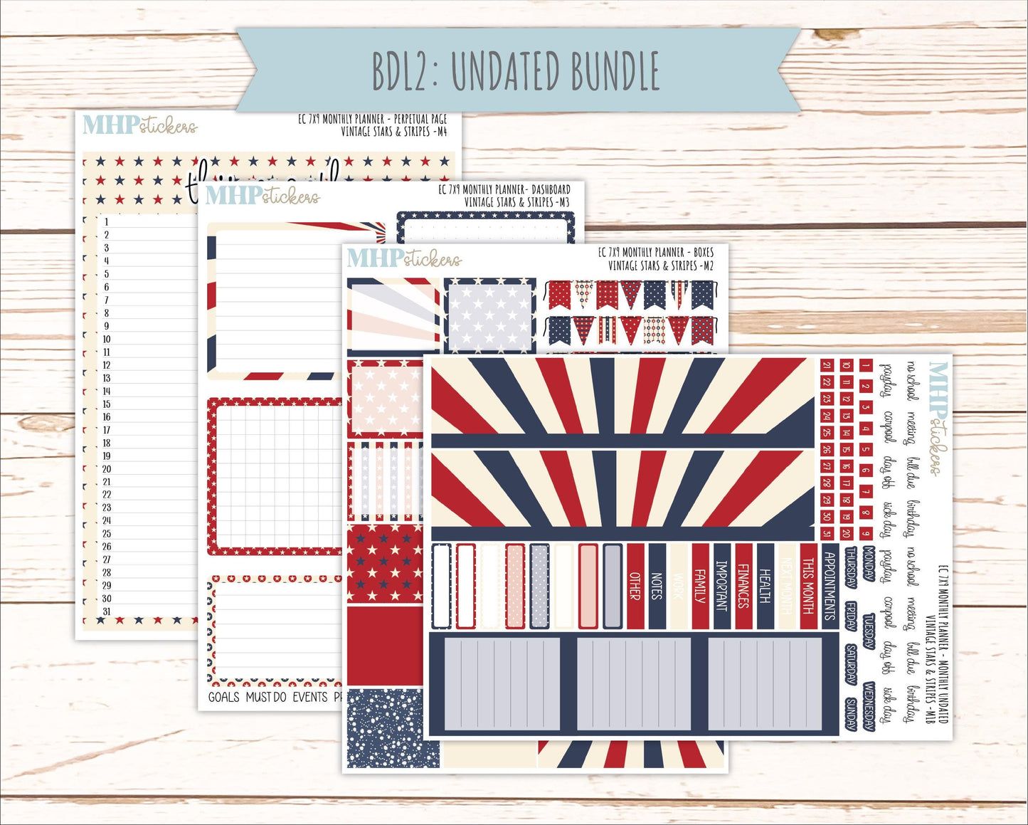 JULY Monthly Kit for 7x9 Erin Condren Planners. 2026 Collection "Vintage Stars & Stripes" || ECM