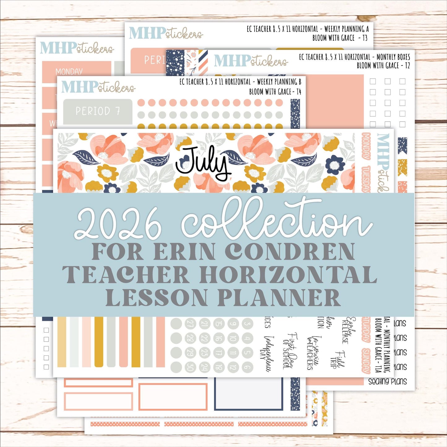 JULY Stickers for EC Teacher Lesson Planner - Horizontal Layout. 2026 Collection "Bloom with Grace" || ECTH