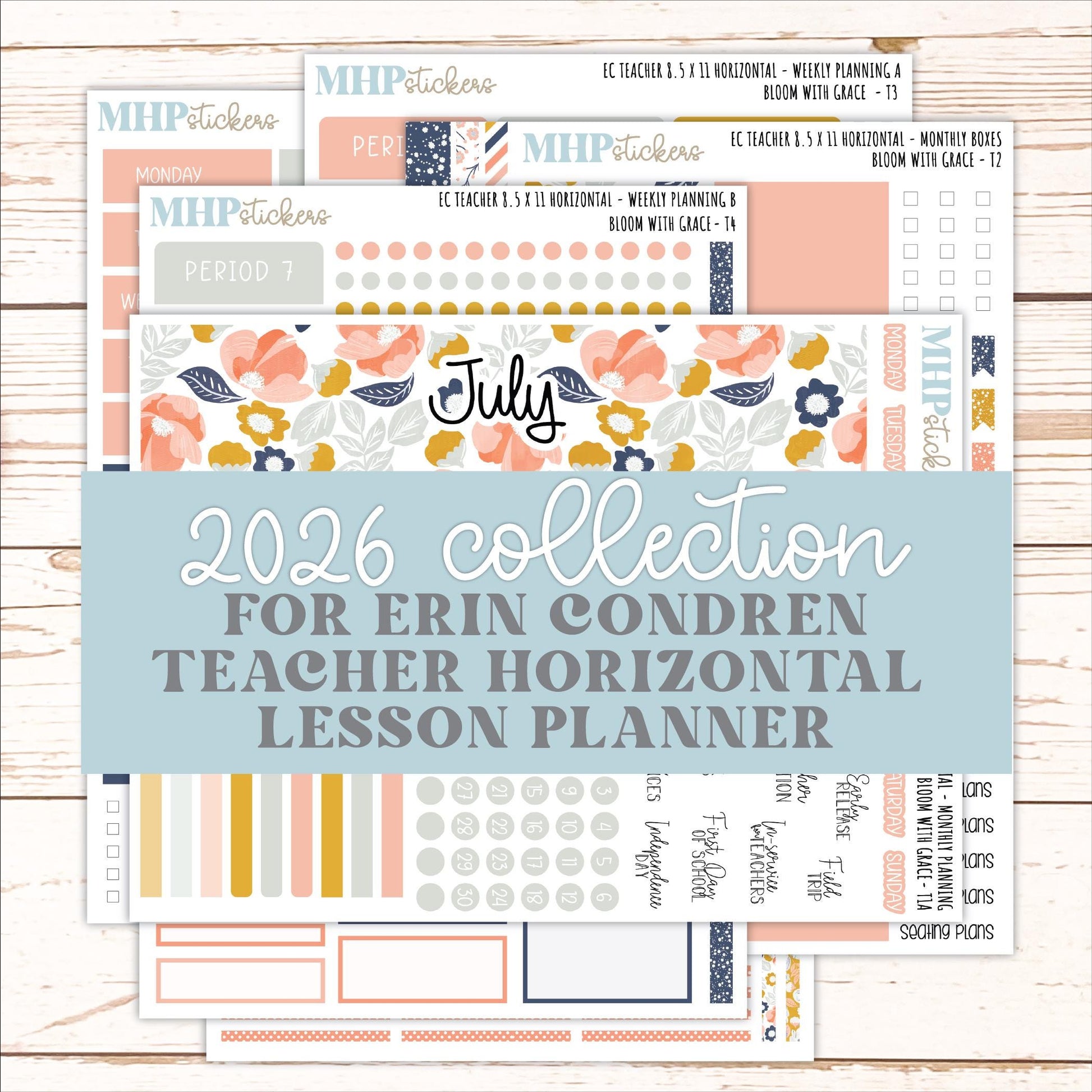 JULY Stickers for EC Teacher Lesson Planner - Horizontal Layout. 2026 Collection "Bloom with Grace" || ECTH