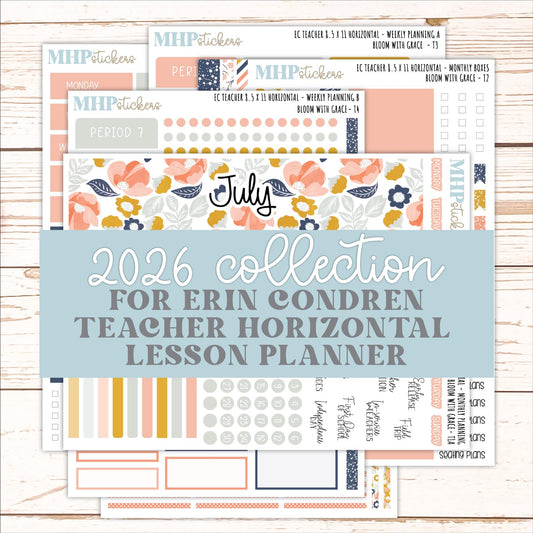 JULY Stickers for EC Teacher Lesson Planner - Horizontal Layout. 2026 Collection "Bloom with Grace" || ECTH