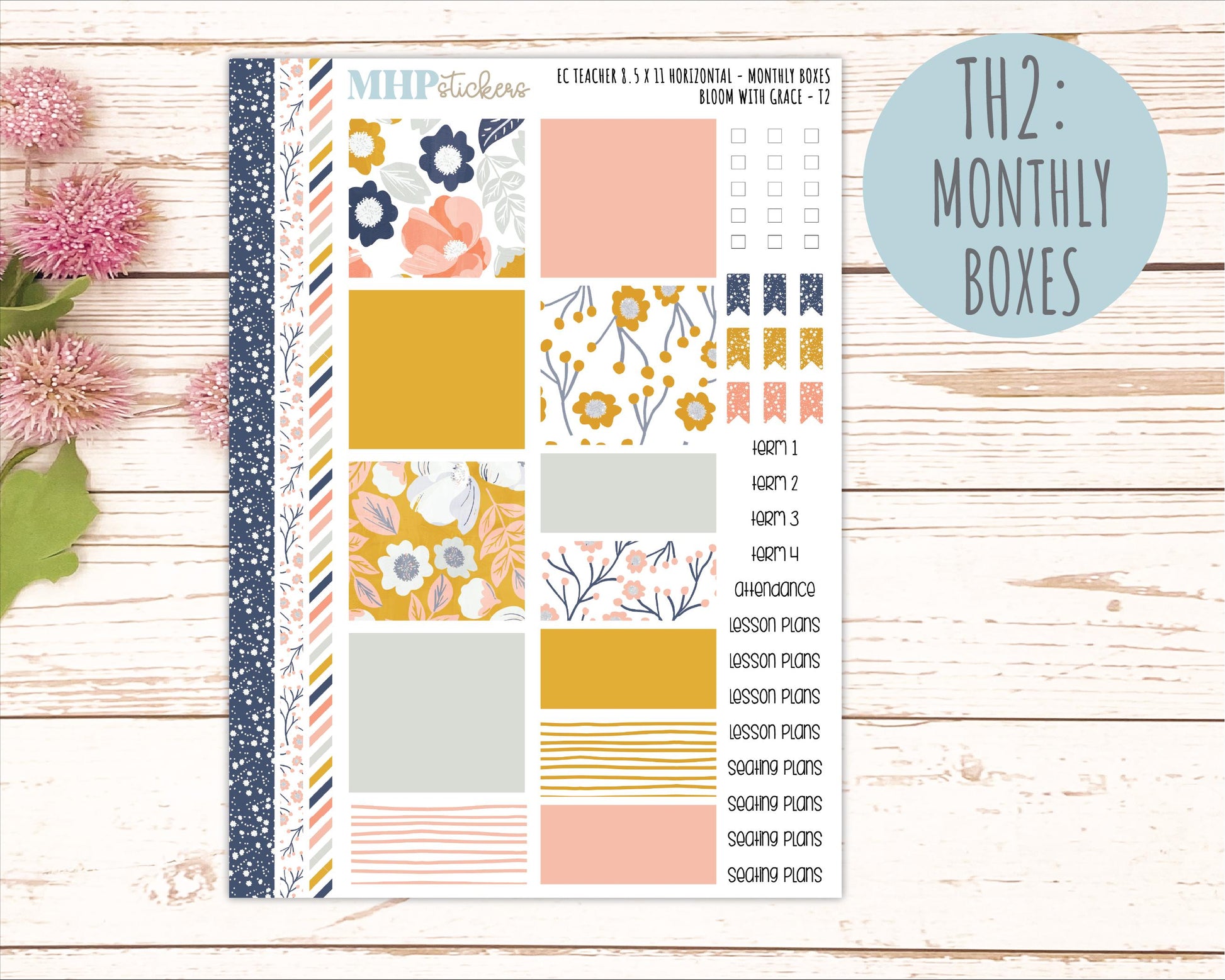 JULY Stickers for EC Teacher Lesson Planner - Horizontal Layout. 2026 Collection "Bloom with Grace" || ECTH