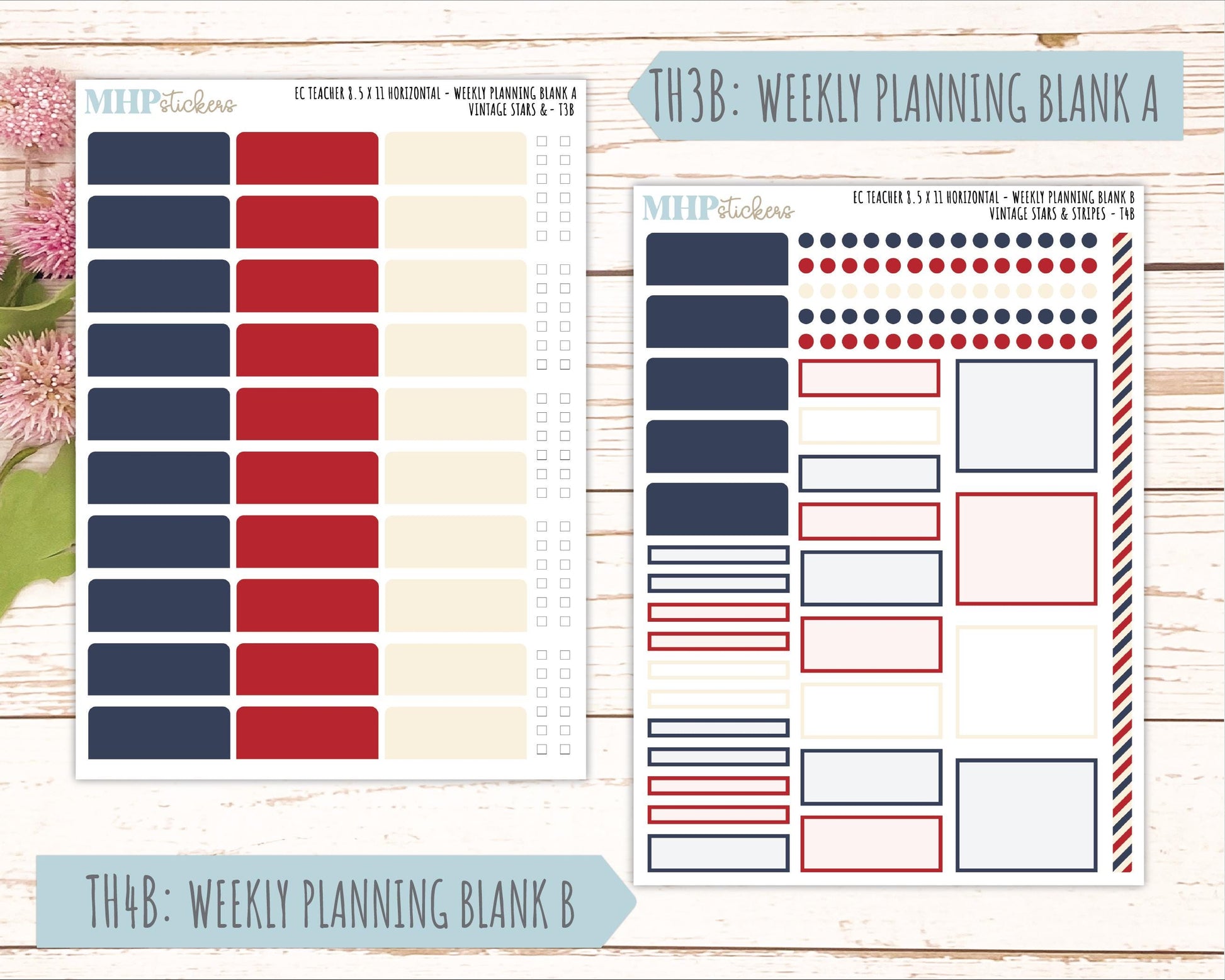 JULY Stickers for EC Teacher Lesson Planner - Horizontal Layout. 2026 Collection "Vintage Stars & Stripes" || ECTH
