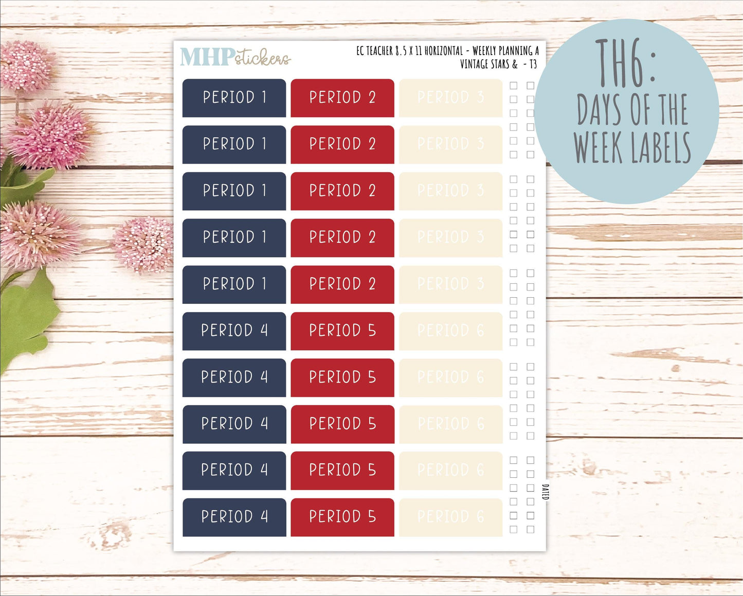 JULY Stickers for EC Teacher Lesson Planner - Horizontal Layout. 2026 Collection "Vintage Stars & Stripes" || ECTH