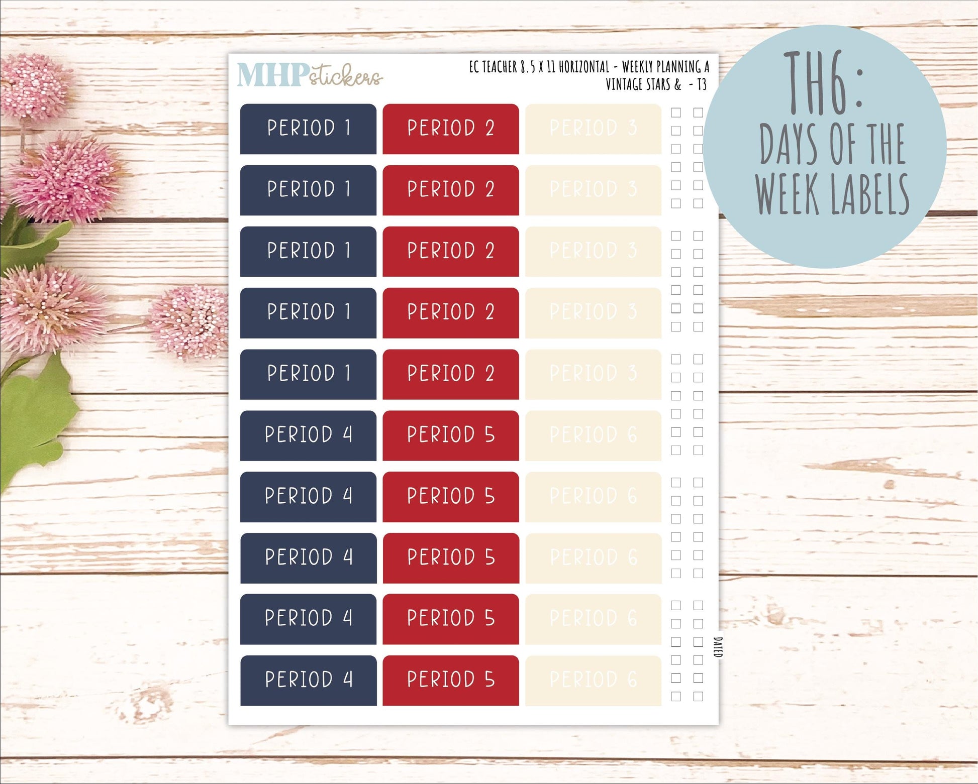 JULY Stickers for EC Teacher Lesson Planner - Horizontal Layout. 2026 Collection "Vintage Stars & Stripes" || ECTH