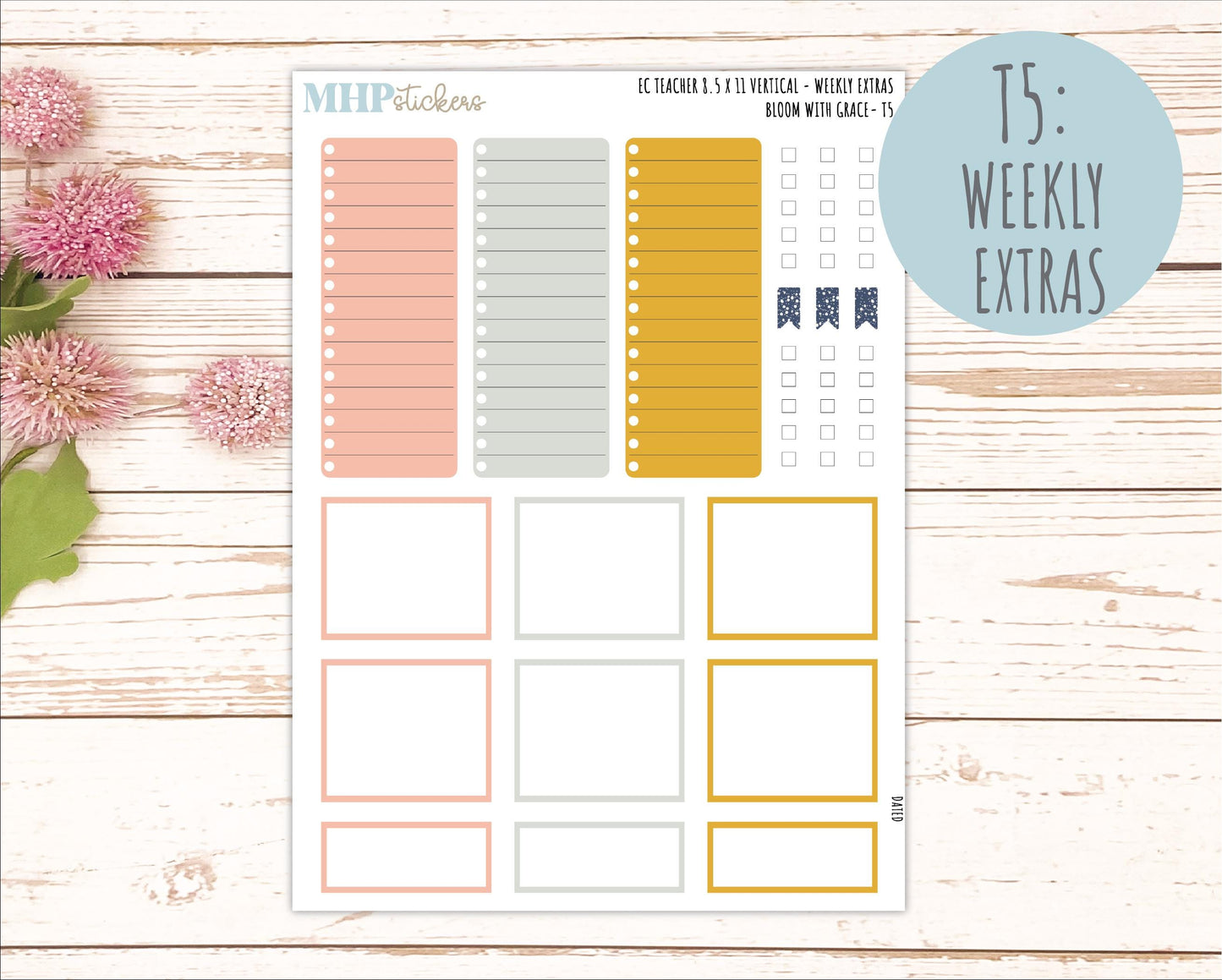 JULY Stickers for EC Teacher Lesson Planner - Vertical Layout. 2026 Collection "Bloom with Grace" || ECTV
