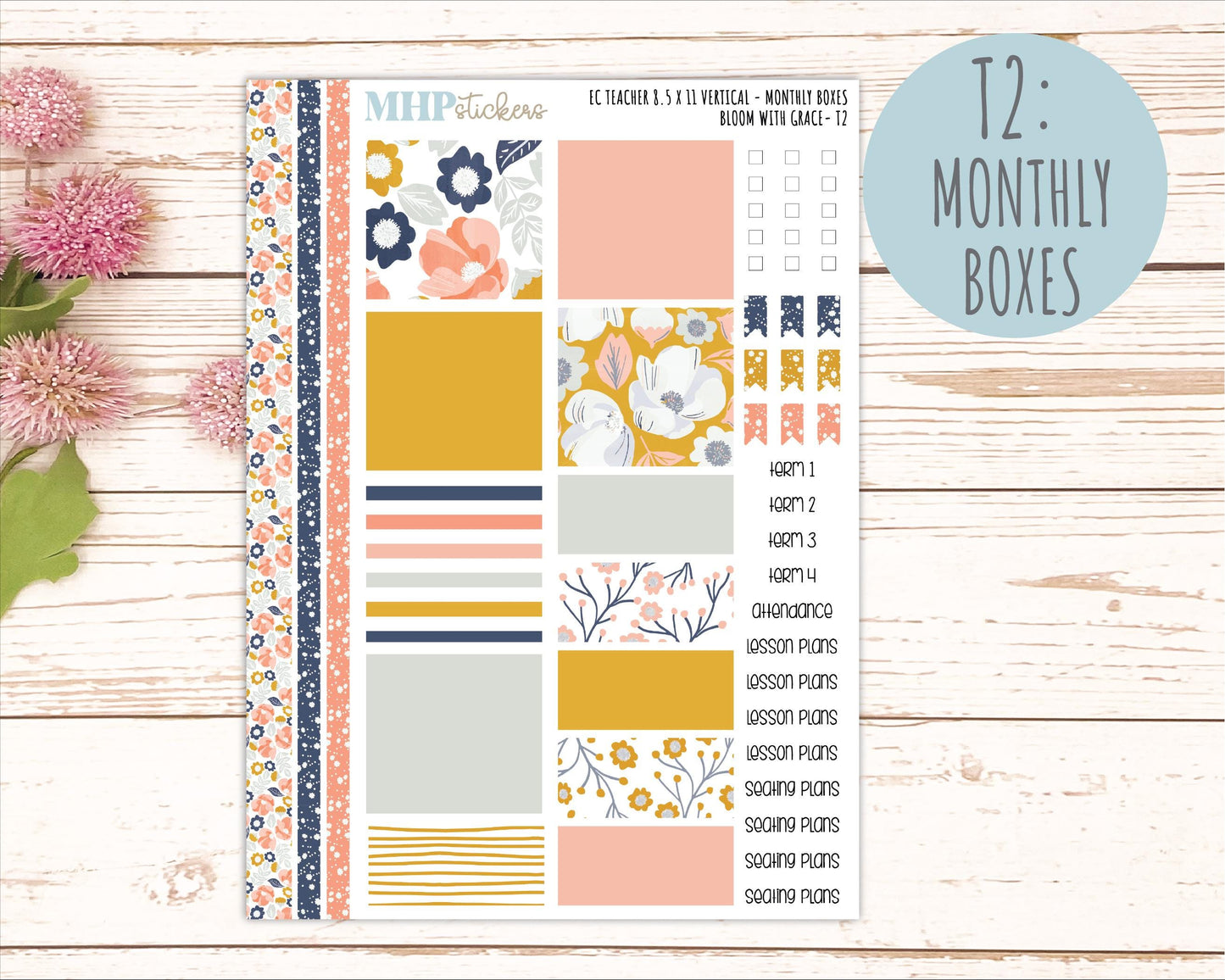JULY Stickers for EC Teacher Lesson Planner - Vertical Layout. 2026 Collection "Bloom with Grace" || ECTV