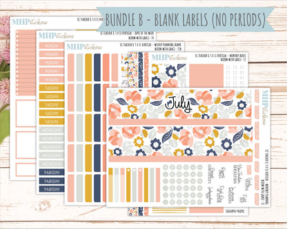 JULY Stickers for EC Teacher Lesson Planner - Vertical Layout. 2026 Collection "Bloom with Grace" || ECTV