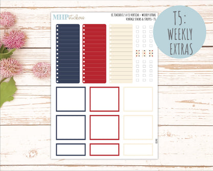 JULY Stickers for EC Teacher Lesson Planner - Vertical Layout. 2026 Collection "Vintage Stars & Stripes" || ECTV