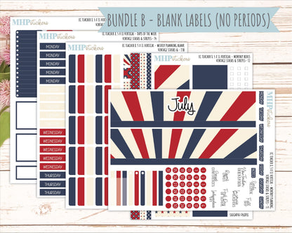 JULY Stickers for EC Teacher Lesson Planner - Vertical Layout. 2026 Collection "Vintage Stars & Stripes" || ECTV