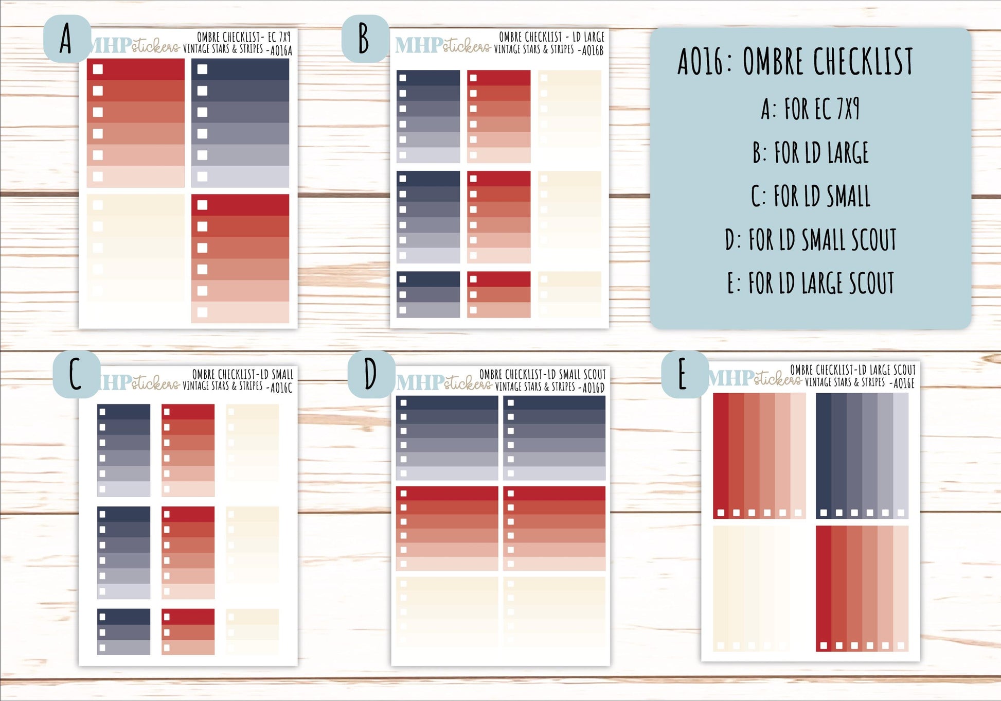 Basic Labels & Habit Trackers. ADD-Ons for Monthly Kits "Vintage Stars and Stripes" || AOBL