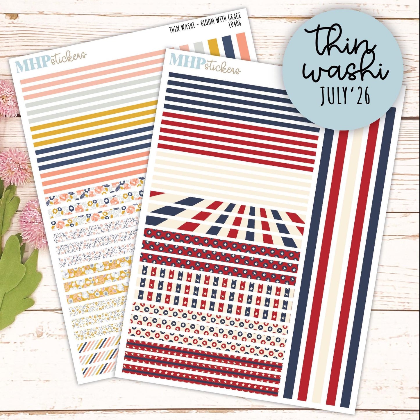 Thin Washi for Laurel Denise Planners. Planner Stickers JULY '26 || LD406