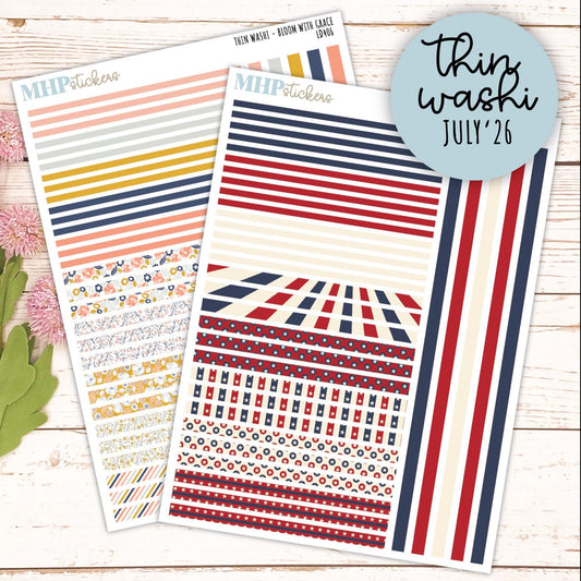 Thin Washi for Laurel Denise Planners. Planner Stickers JULY '26 || LD406