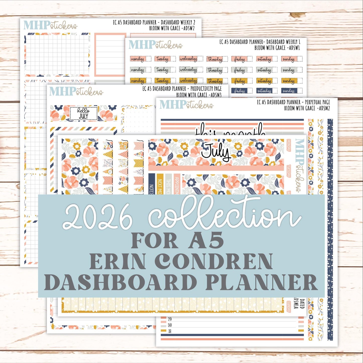 JULY Monthly Kit for A5 Erin Condren Dashboard Planners. 2026 Collection "Bloom with Grace" || ECADS