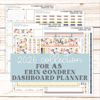 JULY Monthly Kit for A5 Erin Condren Dashboard Planners. 2026 Collection "Bloom with Grace" || ECADS