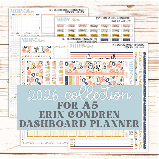 JULY Monthly Kit for A5 Erin Condren Dashboard Planners. 2026 Collection "Bloom with Grace" || ECADS