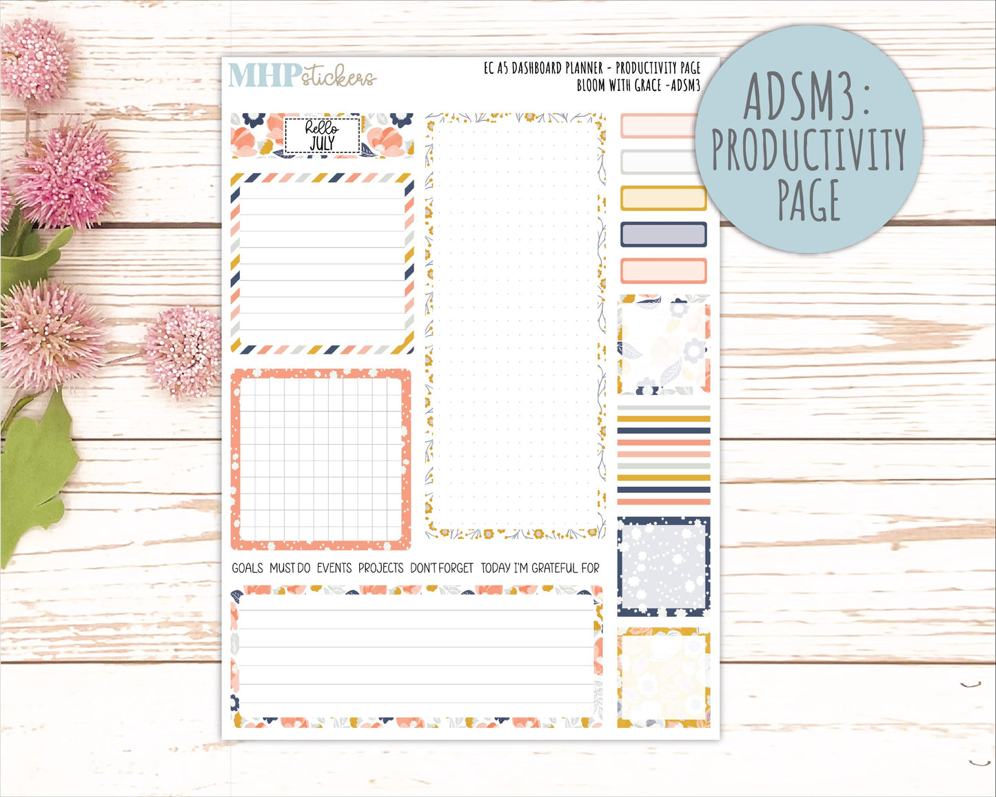 JULY Monthly Kit for A5 Erin Condren Dashboard Planners. 2026 Collection "Bloom with Grace" || ECADS