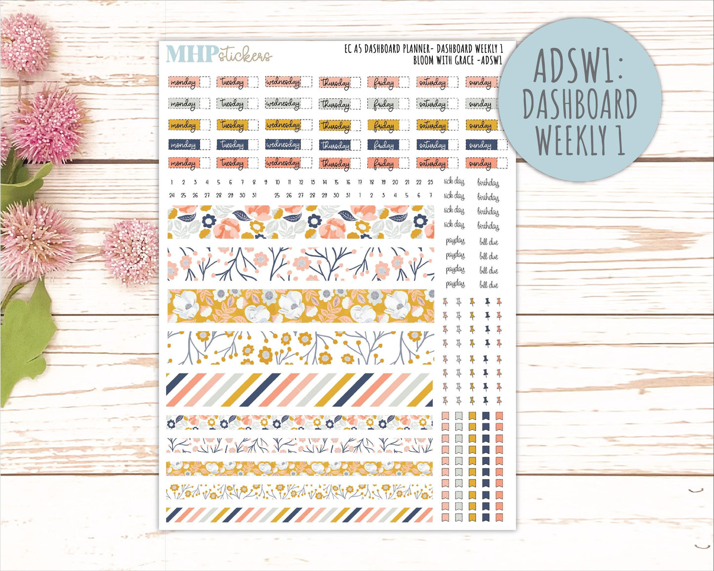 JULY Monthly Kit for A5 Erin Condren Dashboard Planners. 2026 Collection "Bloom with Grace" || ECADS