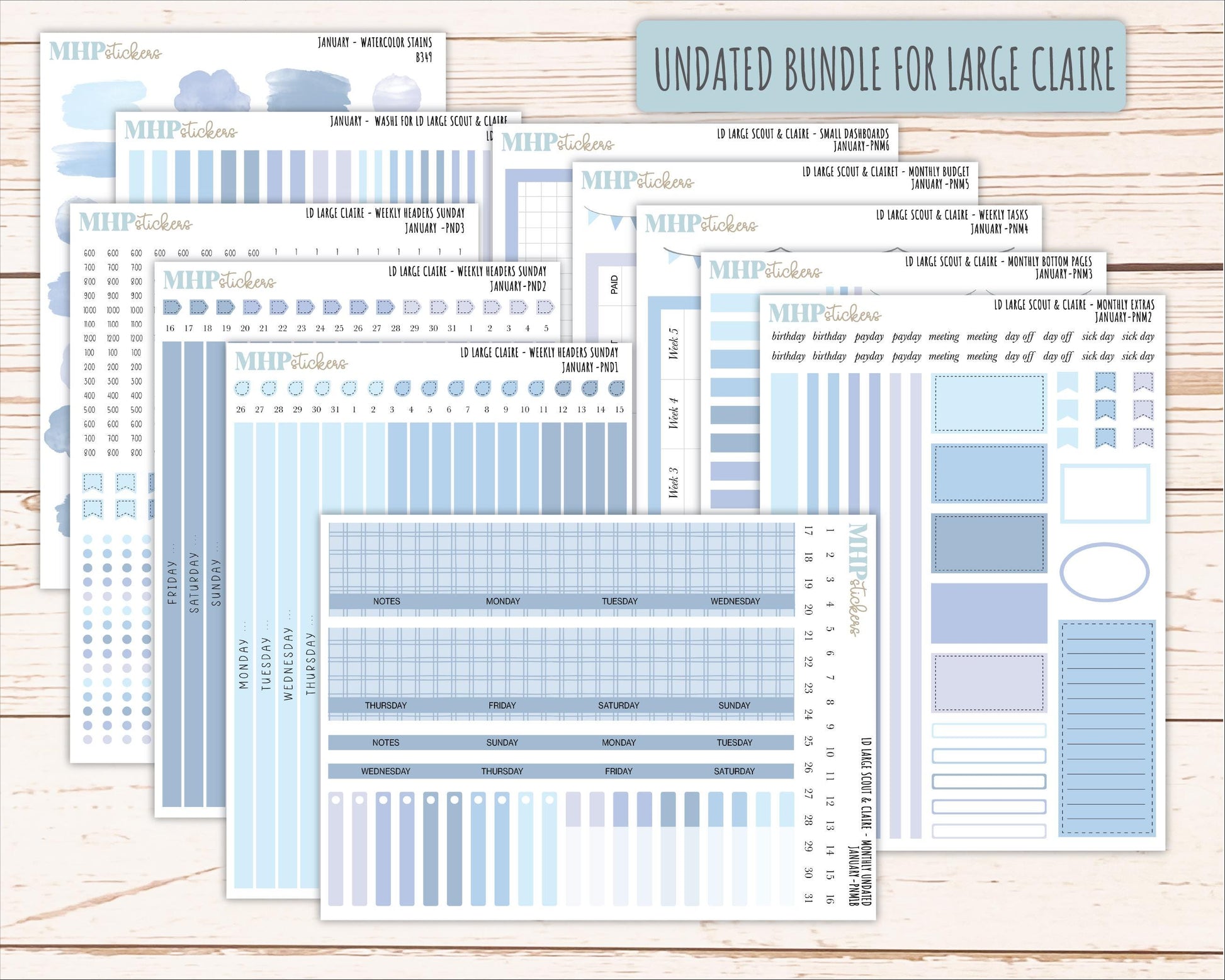 JANUARY Neutral Color Stickers for the Large Scout & Claire Laurel Denise Planners || PTN26