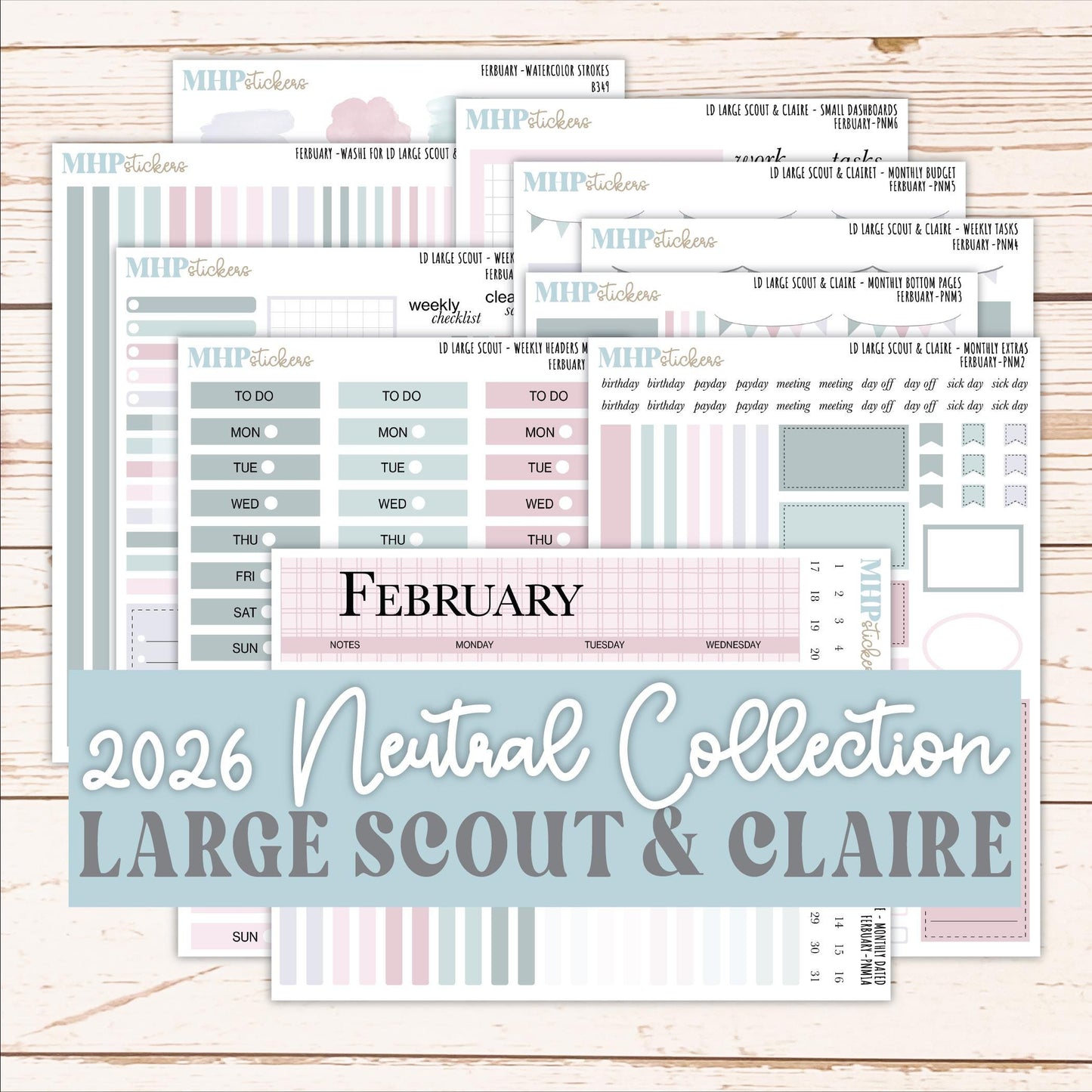 FEBRUARY Neutral Color Stickers for the Large Scout & Claire Laurel Denise Planners || PTN26