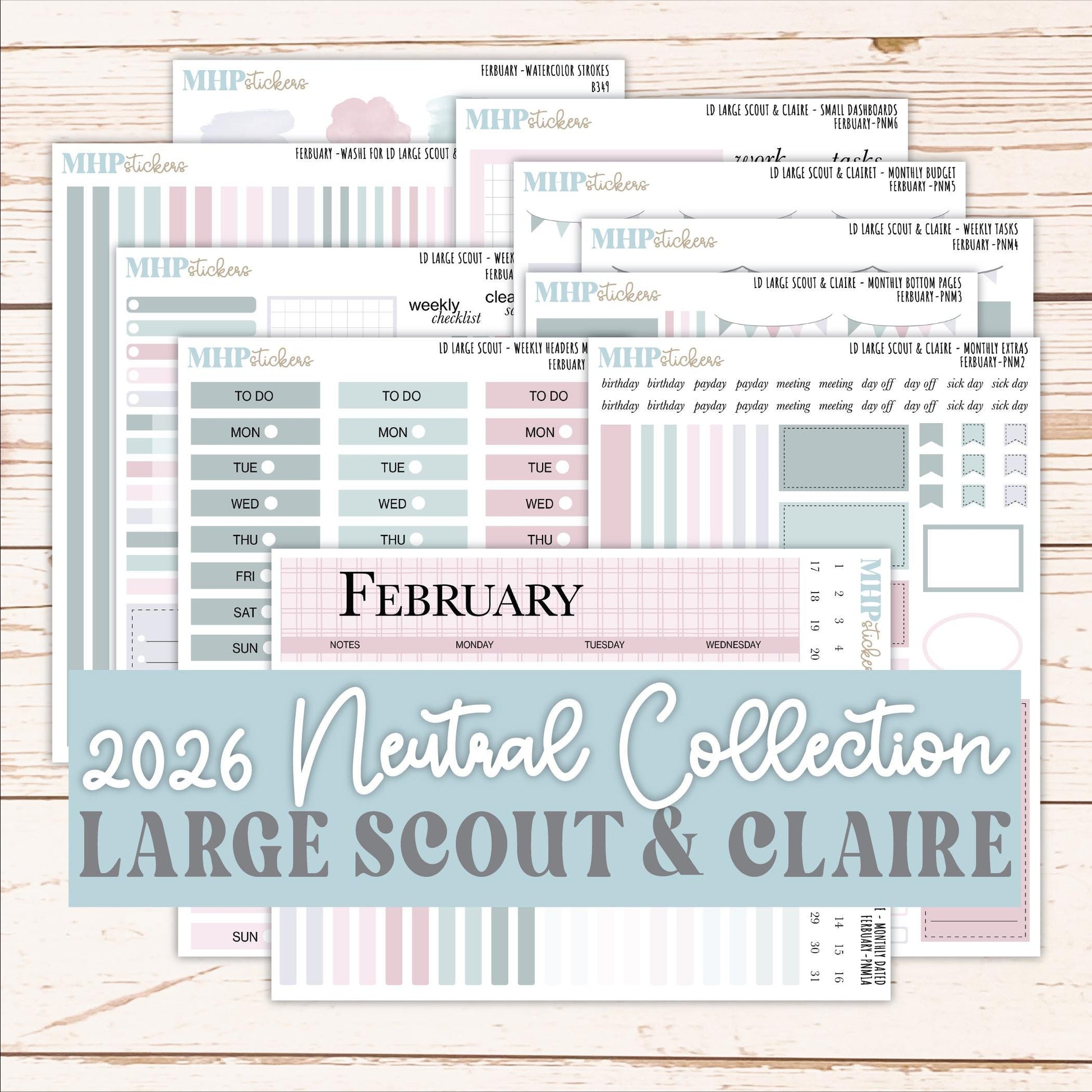 FEBRUARY Neutral Color Stickers for the Large Scout & Claire Laurel Denise Planners || PTN26