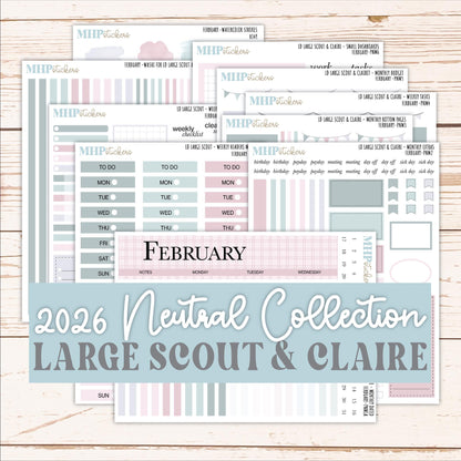 FEBRUARY Neutral Color Stickers for the Large Scout & Claire Laurel Denise Planners || PTN26