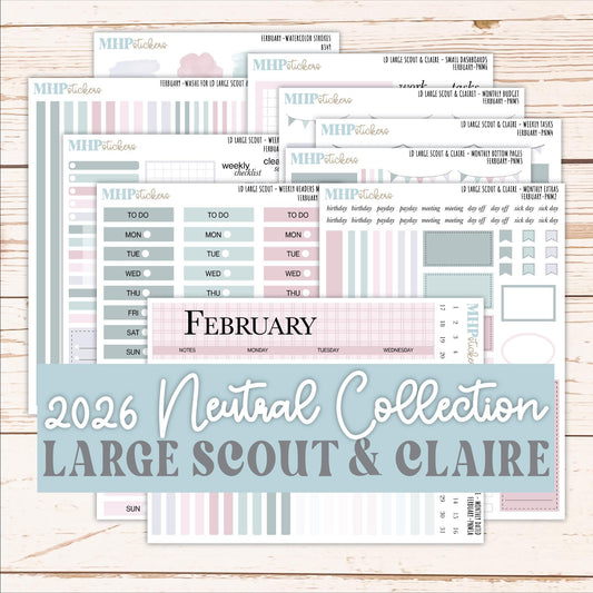 FEBRUARY Neutral Color Stickers for the Large Scout & Claire Laurel Denise Planners || PTN26