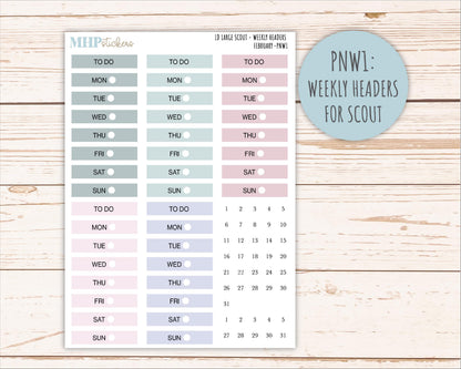 FEBRUARY Neutral Color Stickers for the Large Scout & Claire Laurel Denise Planners || PTN26