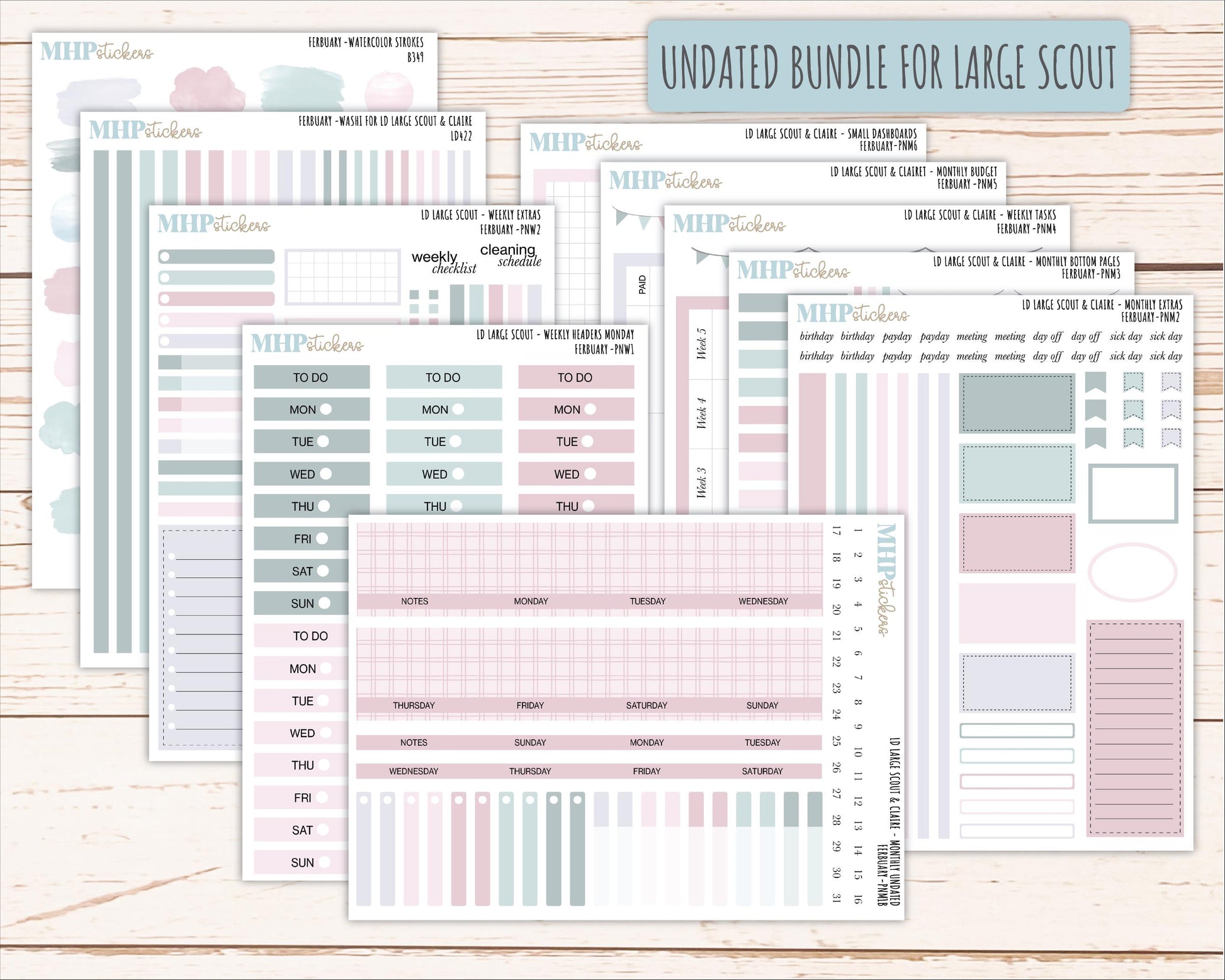 FEBRUARY Neutral Color Stickers for the Large Scout & Claire Laurel Denise Planners || PTN26