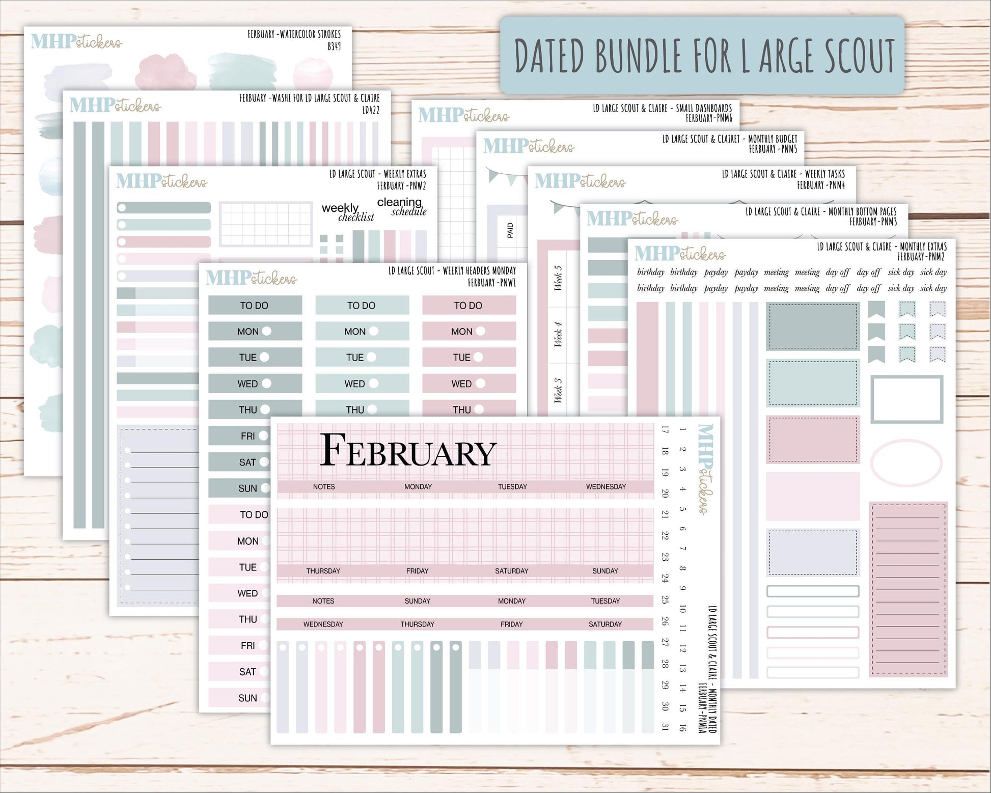 FEBRUARY Neutral Color Stickers for the Large Scout & Claire Laurel Denise Planners || PTN26