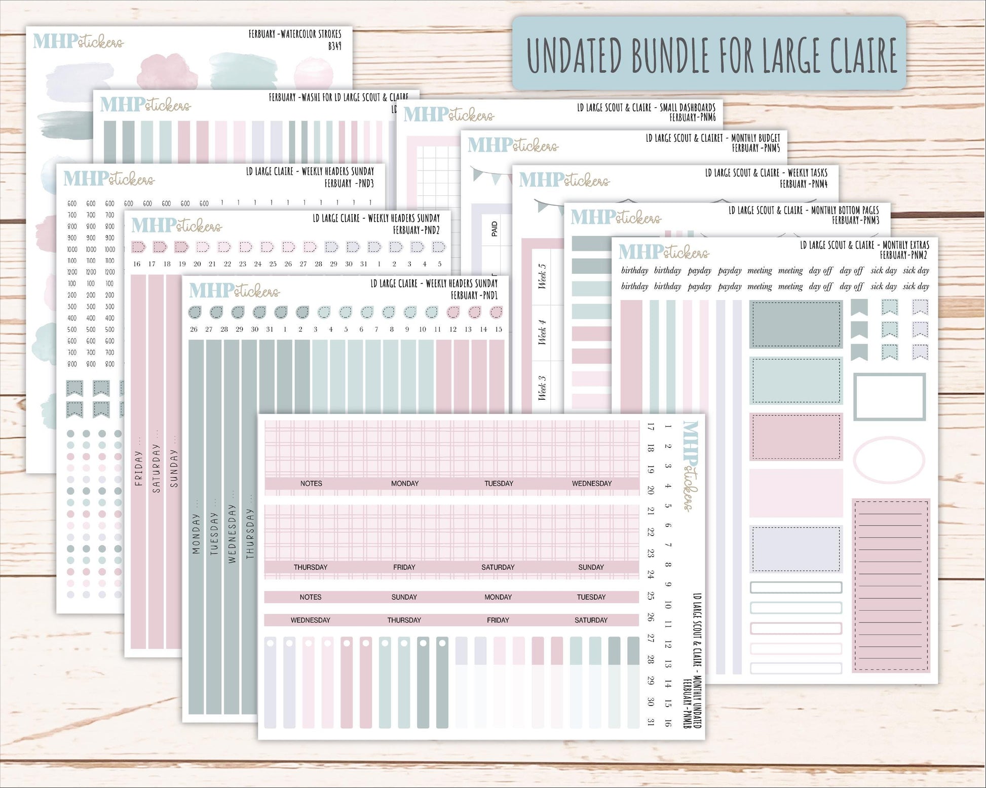FEBRUARY Neutral Color Stickers for the Large Scout & Claire Laurel Denise Planners || PTN26